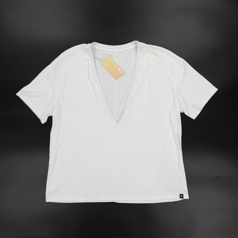 NWT Popflex Reversible Deep V Tee Cream Athleisure Sporty Lounge Yoga 90s Y2k